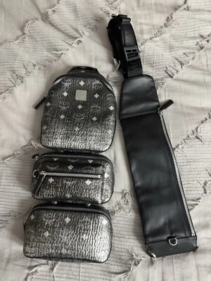 Bolso Cinturón MCM Negro Plata Gradien Visetos Trey 4 en 1  Foto 1 de 4