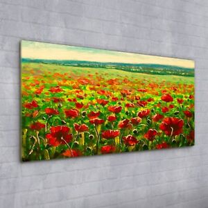 Wand-Bild Kunstdruck aus Hart-Glas Hochformat 50x125 Feldmohn Blumen 