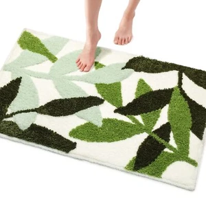 Green Bathroom Rugs 32x20 Leaf Bath Mats Non Slip Microfiber Washable - Picture 1 of 9