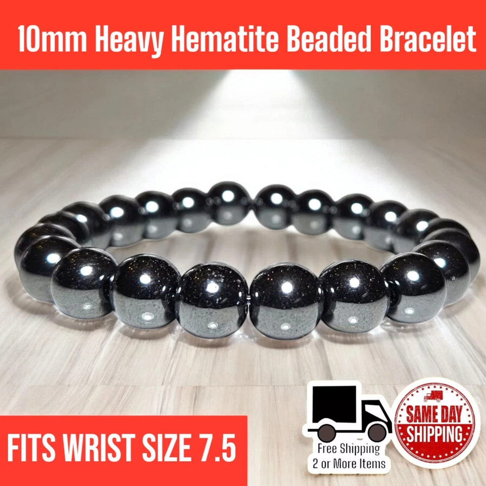 "Brazalete elástico curativo cristal de 7,5"" pesado de hematita natural A++ 10 mm" Foto 1 de 1