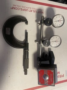 2x Starrett Dial Indicator (dual) Lufkin 1942 Micrometer & Starrett 657 Magnetic - Picture 1 of 17