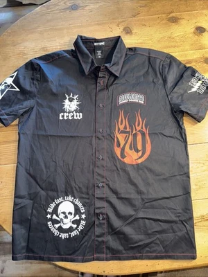 Hot Topic Flames Motor Club Shirt Faster Louder Accelerate Black Button-up MED - Image 1 of 4