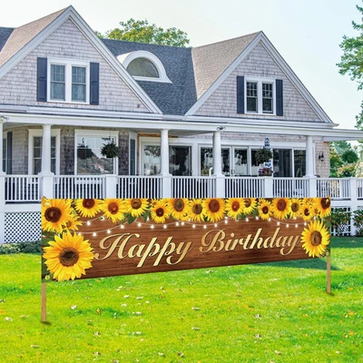 Banner y letrero de cumpleaños de girasol - Decoraciones de fiesta para mujeres y niñas, feliz bi Foto 1 de 4