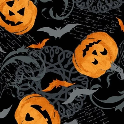 1 Yd Midnight Haunt Cotton Fabric Pumpkins Andover Halloween Bolt End  - Image 1 of 2