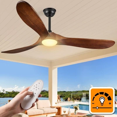Ceiling Fans with Lights 60 Inch Solid Wood Propeller Ceiling Fans with Light... - Image 1 of 4