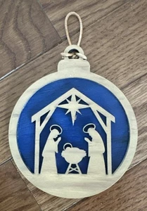 Holz bemalter Weihnachtsschmuck religiös Jesus Maria Josef Krippe 4" selbstgemacht - Bild 1 von 2