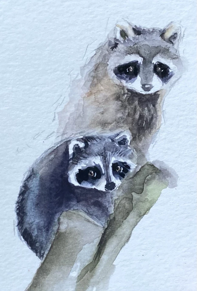 ACEO Original Mixed Media Painting Art Raccoon - Image 1 of 1