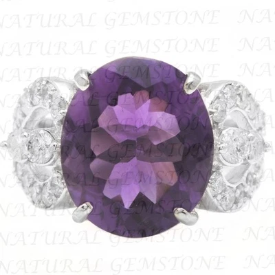 Alianza enchapada en oro blanco de 18 quilates de amatista natural y diamantes de corte ovalado de 8,50 quilates Foto 1 de 4