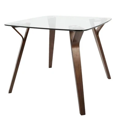 Mesa de comedor moderna con tapa de cristal con diseño minimalista y 4 sillas de diseño. Foto 1 de 4