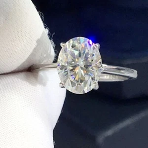 Solitär-Verlobungsring 2,5 kt Ovalschliff D Moissanit 14 kt Weißgold plattiert - Bild 1 von 10