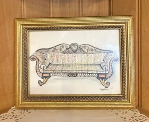 Vintage Peggy Abrams Victorian Sofa or Settee Framed Print Ornate Gold Frame - Picture 1 of 6