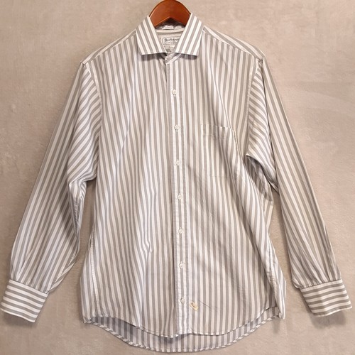 Camicia Burberrys of London da uomo LS con bottoni taglia L 16 35 grigio a righe vintage USA
