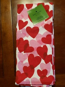 New Kate Spade White Pink Red Heart Polka Dot Valentine Kitchen Towel 3 Pc Set - Picture 1 of 4