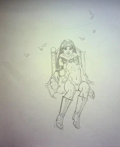 VAMPIRELLA  KARL ALTSTAETTER  Hand Drawn Pencil Pinup Comic Book Art 12x14 - Picture 1 of 3