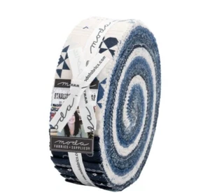 STARLIGHT GATHERINGS HONEY BUN Moda QUILT Fabric BLUE 1.5" x 44" Strips 49160HB - Picture 1 of 22