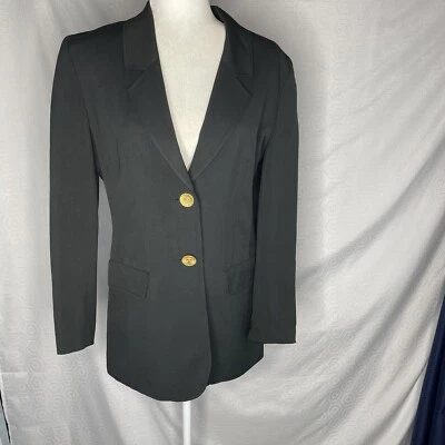 复古 Louis Feraud Blazer 6 黑色丝绸混纺夹克 — 第 1/4 张图片