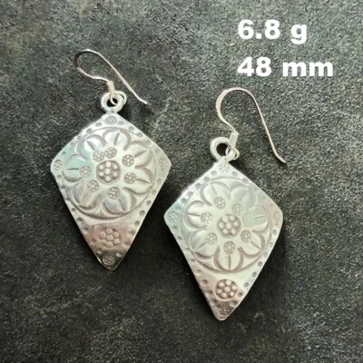 FINE SILVER EARRINGS VINTAGE CRAFT DANGLE ARTISAN 6g TRIBAL CHARMS #E030 - Image 1 of 4