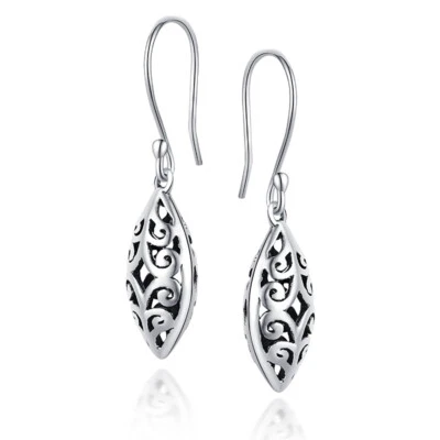 Leaf shape Fine Earrings Solid 10k White Gold Engagement Wedding Generous Gift - Image 1 of 4