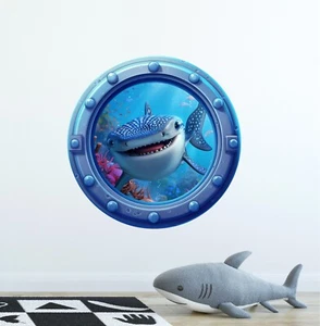 Walhai Cartoon Bullauge 3D Fenster Wandtattoo abnehmbar Wandaufkleber - Bild 1 von 6
