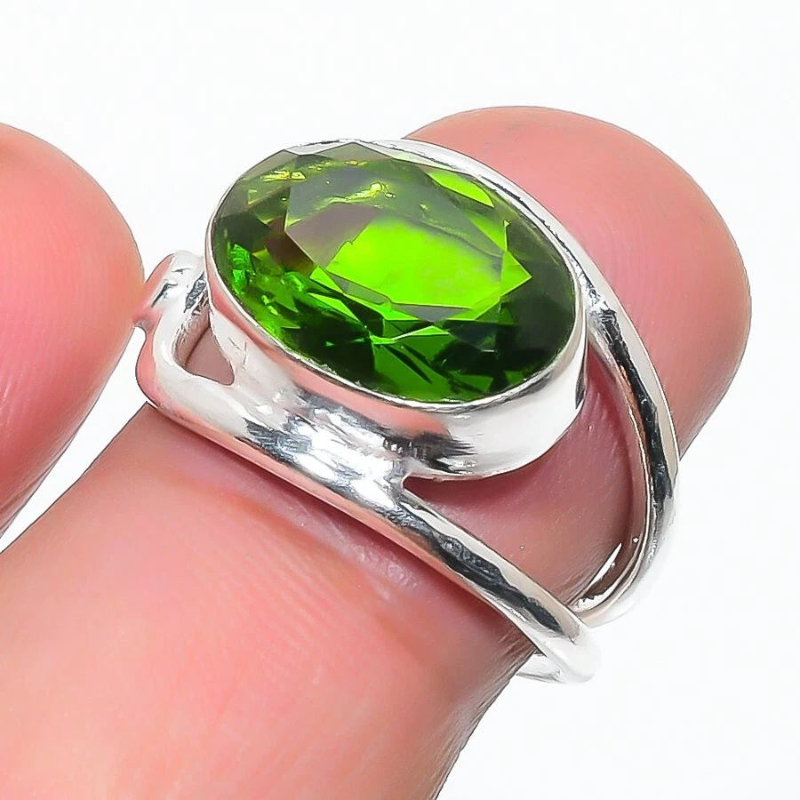 Green Peridot Gemstone 925 Sterling Silver Jewelry All Size Ring For Gift - Image 1 of 1