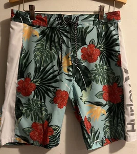 Pantaloncini da tavola Hurley da uomo taglia 30 floreali ibisco asciugatura rapida surf costumi da bagno usati in ottime condizioni - Foto 1 di 8