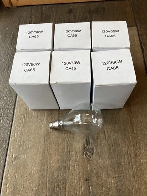 BULBRITE LOT OF 6 Unbranded GLOBE LIGHT BULB BULBS CLEAR CANDELABRA E12 120v 60w CA65