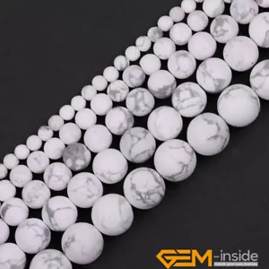 Natural White Howlite Jasper Gemstone Frosted Loose Beads for Jewelry Making 15" - Picture 1 of 45