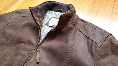 Jos A Bank suave brown leather Jacket (M) map lining - Image 1 of 4