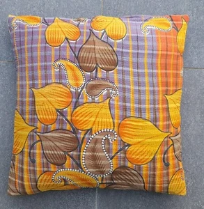 24" Purple Floral Indian Cushion Pillow Cover Kantha Throw Ethnic Bohemian Decor - Picture 1 of 4