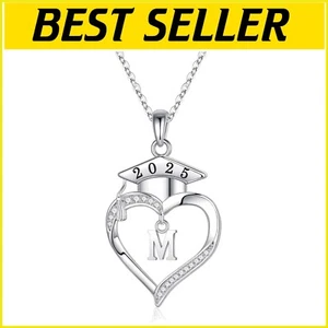 Personalized 2025 Graduation Heart Necklace - Sterling Silver Initial Jewelry - Picture 1 of 9