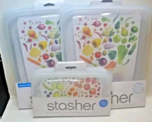 Stasher Reusable Silicone Storage Bags - NEW - Half Gallon (2) Snack (1)