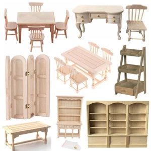 1:12 Unfinished Dollhouse Wooden Furniture DIY Making Unpainted Scene Decoration - Picture 1 of 79