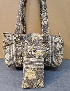 Vera Bradley Excellent  Java Tan Classic Handbag Vintage USA + Dbl Eyeglass Case - Picture 1 of 22