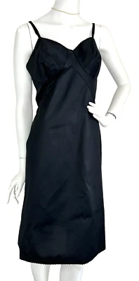 60s Vanity Fair Slip Tamanho 36 Tricot Nylon Acabamento Completo de Renda Opaco EUA Preto Excelente Estado Usado - Imagem 1 de 4