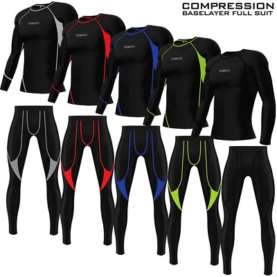 MAXFIT Herren Fitnessstudio Top & Strumpfhose Set Kompression Yoga Laufen Jogginghose Shirt S-XXL