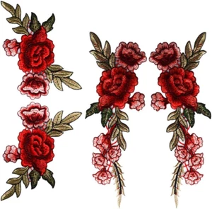4 Pieces Embroidery Rose Flower Lace Fabric Ribbon Sew on Patch Collar Bust Dres - Picture 1 of 7