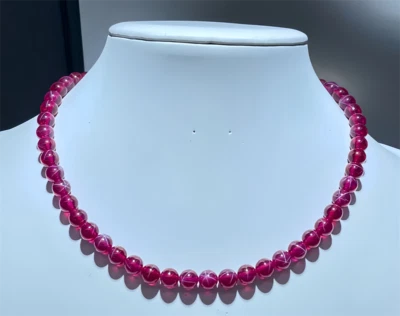 Top quality AAAA+ Pigeon Blood Red Star Ruby Lab-Created Beaded Necklace 19in - Image 1 of 4