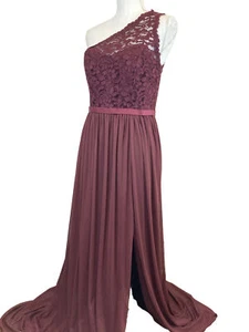 David Bridal Wine Maroon Purple Lace One Shoulder Formal Black Tie Wedding Dress - Picture 1 of 6