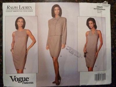 Vogue 2893 Misses Jacket, Dress-2 Styles Ralph Lauren 1992 Pattern sz 6-10 Uncut - Image 1 of 3