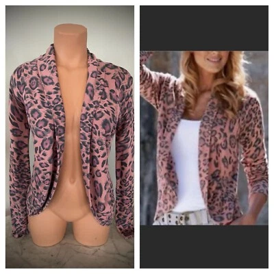 Boston Proper XS Pink Gray Multicolor Leopard Print Open Front Cardigan Sweater - Image 1 of 4