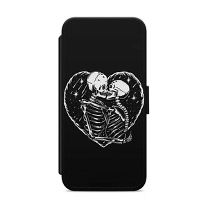 SKELETON SKULL LOVE WALLET FLIP PHONE CASE COVER FOR IPHONE SAMSUNG HUAWEI  s130 - Picture 1 of 3