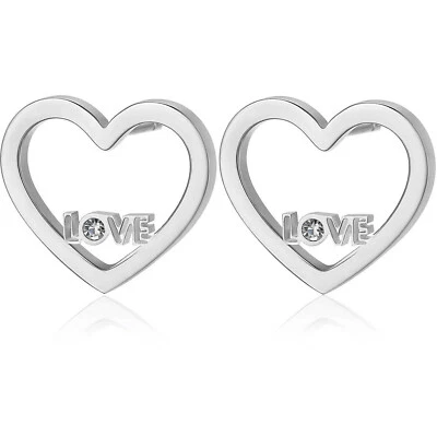 Sagapo Orecchini Cuore Con Scritta Love In Acciaio Sagapò SPE22 S'agapo - Immagine 1 di 2
