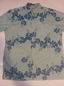 Reyn Spooner Classic 50th State Flower Hibiscus Hawaiian Green Blue Pocket Shirt - Picture 1 of 13