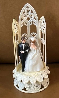 Vintage 1960's Plastic Cake Topper 10” Tall Bride & Groom Made In Hong Kong - Image 1 of 4