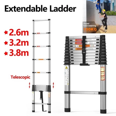 Stainless Steel Telescopic Ladder 3.8m 3.2m 2.6m Extension Ladder, Lightweight - Image 1 of 4