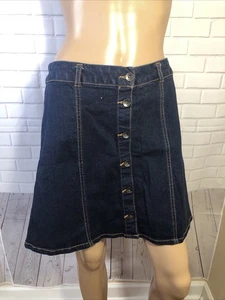 EST 1946 Denim Skirt Women’s Size M Blue Button Front Distressed - Picture 1 of 6