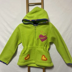 Vintage Miss Lana Girls Size 6 Fleece Jacket Green Hearts Hooded - Picture 1 of 7