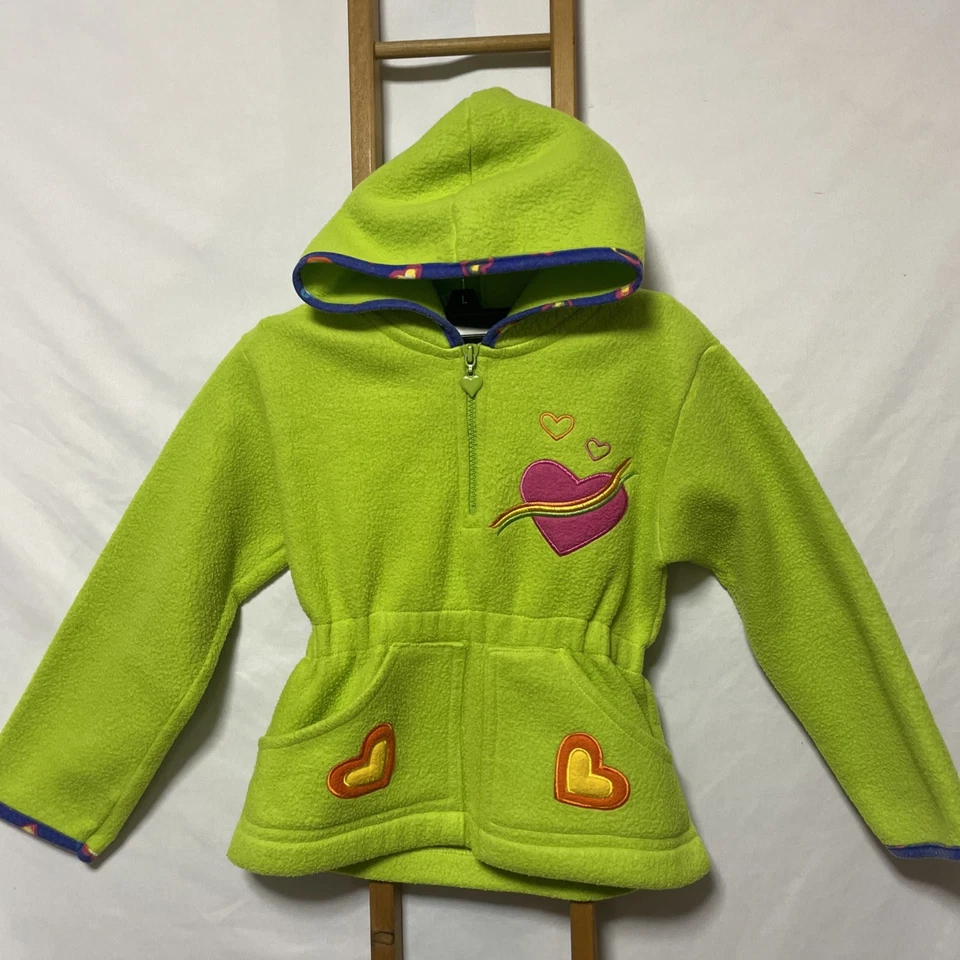 Vintage Miss Lana Girls Size 6 Fleece Jacket Green Hearts Hooded - Image 1 of 4