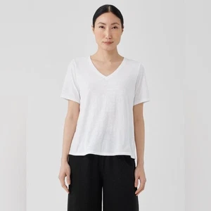 EILEEN FISHER Organic Cotton Slub V-Neck Tee SIZE XS - Picture 1 of 8