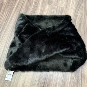 NWT Ann Taylor black Faux Fur Infinity Scarf Soft Neck Warmer Cozy Wrap - Picture 1 of 9